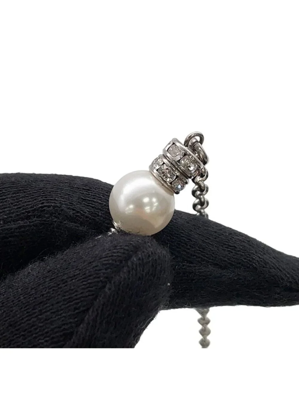 Chanel Necklace CC Logo Faux Pearl Rhinestone
